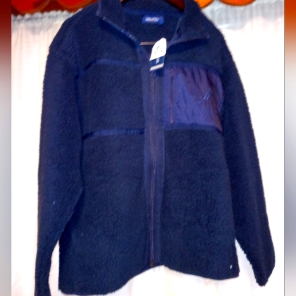 Nwt Nautica fleece zip up jacket navy blue medium